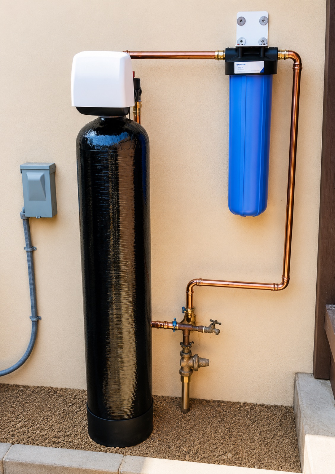 Whole house water filtration tanks with copper piping